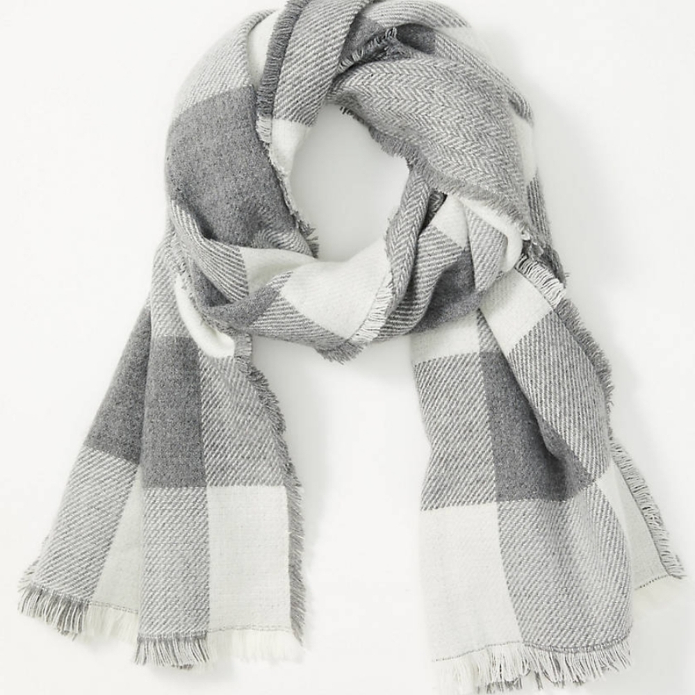 LOFT- Gray & White Checkered Plaid Blanket Scarf
